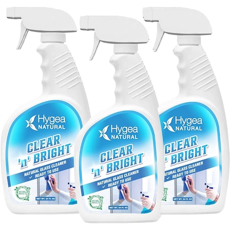 Hygea Natural Clear 'n' Bright  Natural Glass Cleaner Ready to Use 24oz Spray 3 pack HN-3005-3